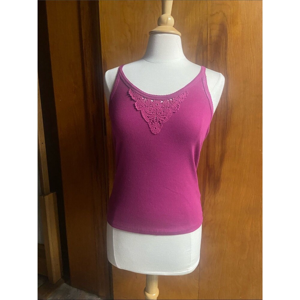 OLD NAVY Fuchsia Pink Lace-Accent Women's Tank Top MED